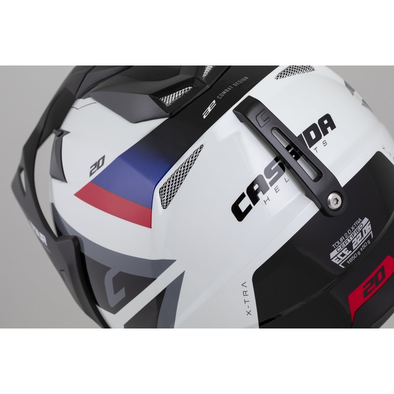 Endurohelm Cassida Tour 2.0 X-tra wit-blauw-rood-zwart met mat zwart vizier