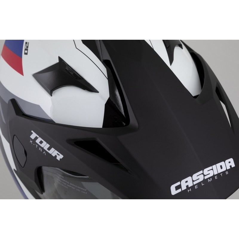 Endurohelm Cassida Tour 2.0 X-tra wit-blauw-rood-zwart met mat zwart vizier