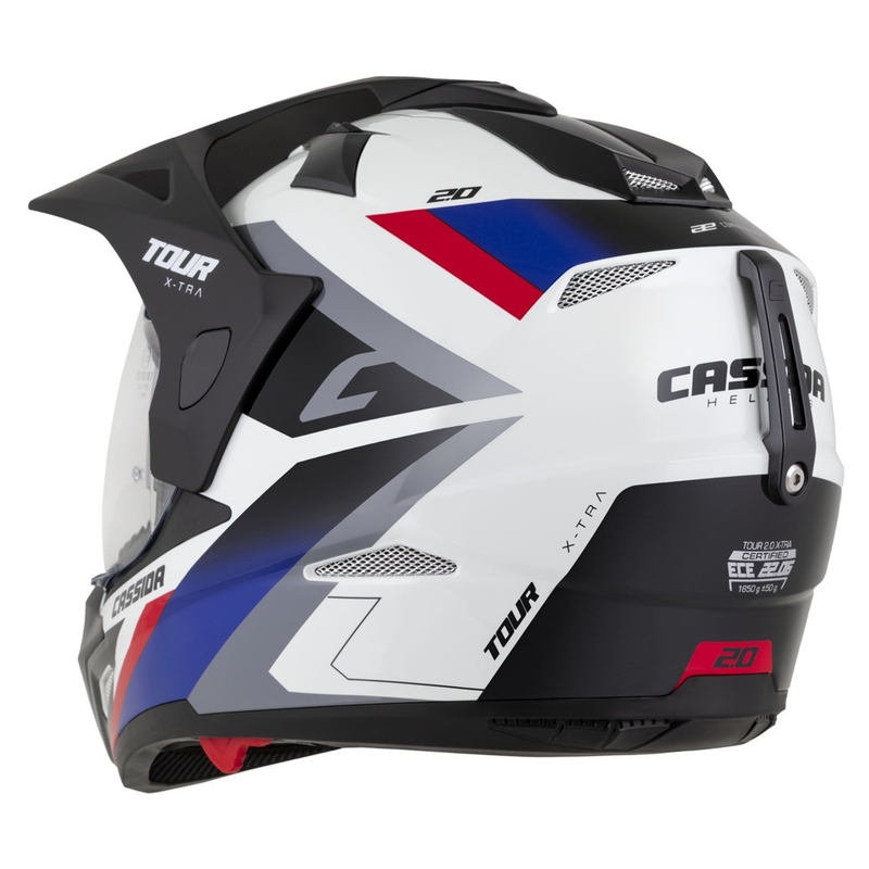 Endurohelm Cassida Tour 2.0 X-tra wit-blauw-rood-zwart met mat zwart vizier
