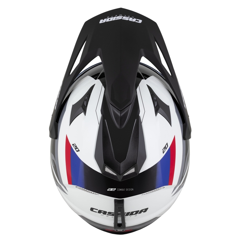 Endurohelm Cassida Tour 2.0 X-tra wit-blauw-rood-zwart met mat zwart vizier