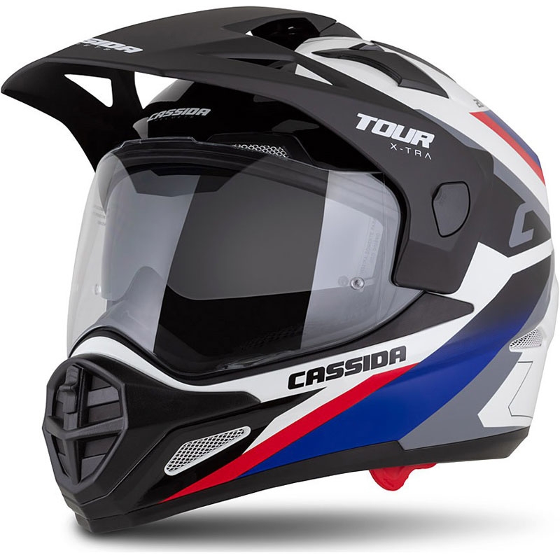 Endurohelm Cassida Tour 2.0 X-tra wit-blauw-rood-zwart met mat zwart vizier