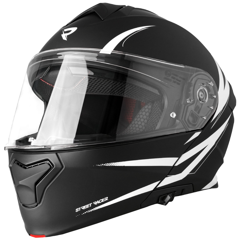 Opklapbare motorhelm Street Racer Fury mat zwart-wit