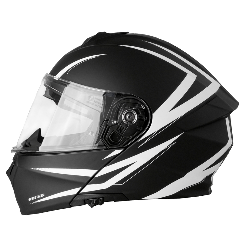 Opklapbare motorhelm Street Racer Fury mat zwart-wit