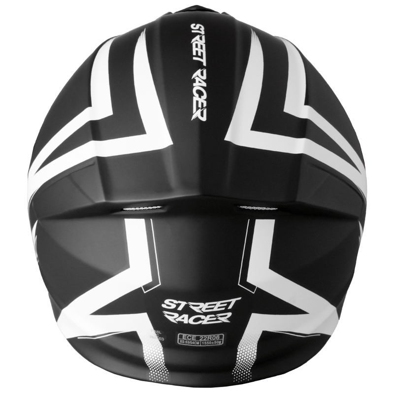 Opklapbare motorhelm Street Racer Fury mat zwart-wit
