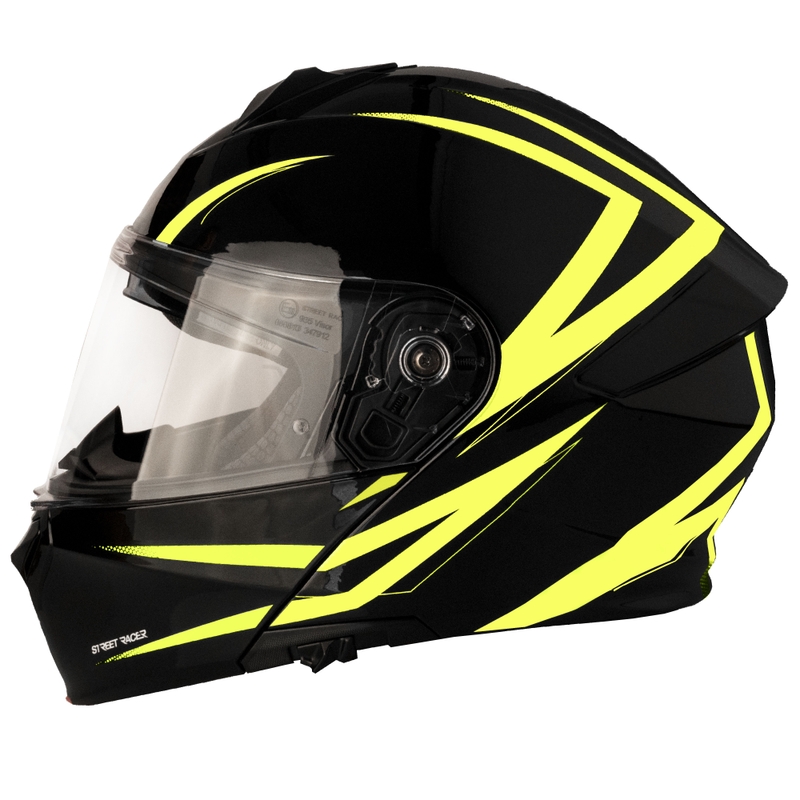 Street Racer Fury zwart-fluo gele opklapbare motorhelm