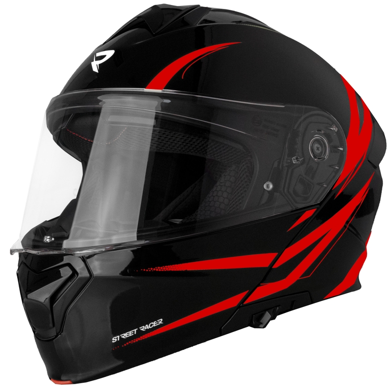 Street Racer Fury zwart met rode opklapbare motorhelm