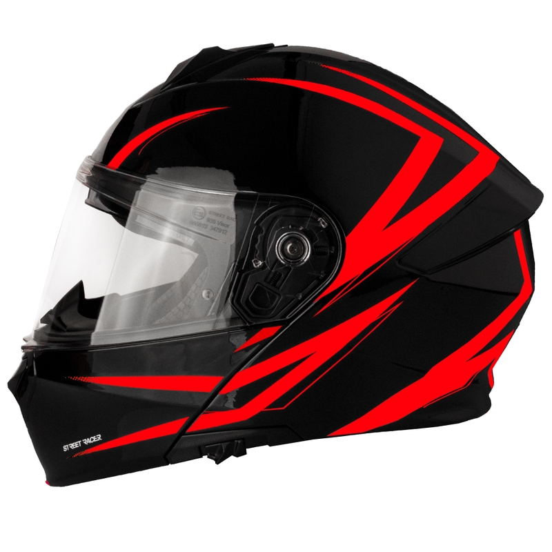 Street Racer Fury zwart met rode opklapbare motorhelm
