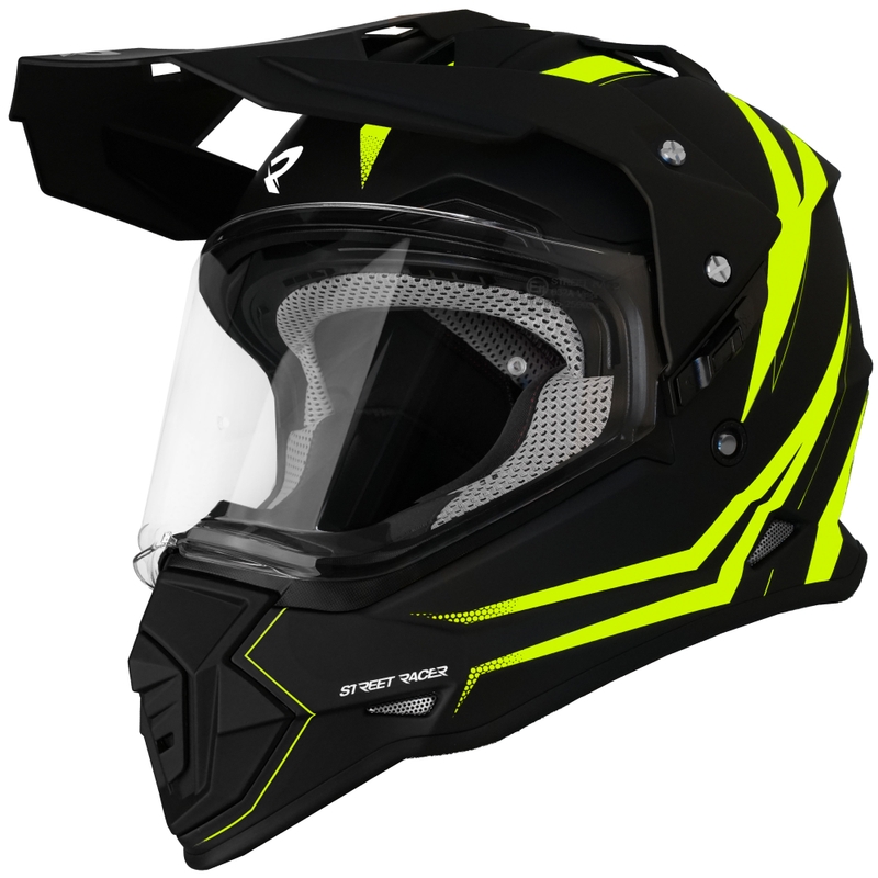Enduro motorhelm Street Racer Ignite matzwart-fluorgeel