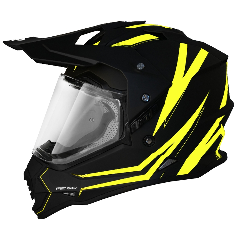 Enduro motorhelm Street Racer Ignite matzwart-fluorgeel