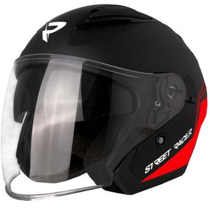 Open Motorfietshelm Street Racer Sonic mat zwart-rood
