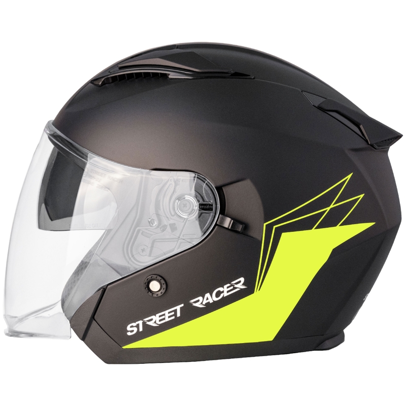 Open Motorfietshelm Street Racer Sonic matzwart-fluogeel