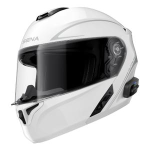 Opklapbare motorhelm met verwarmingsset SENA Outrush R wit glanzend