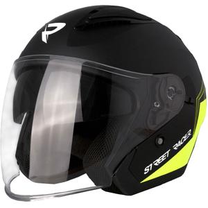 Open Motorfietshelm Street Racer Sonic matzwart-fluogeel