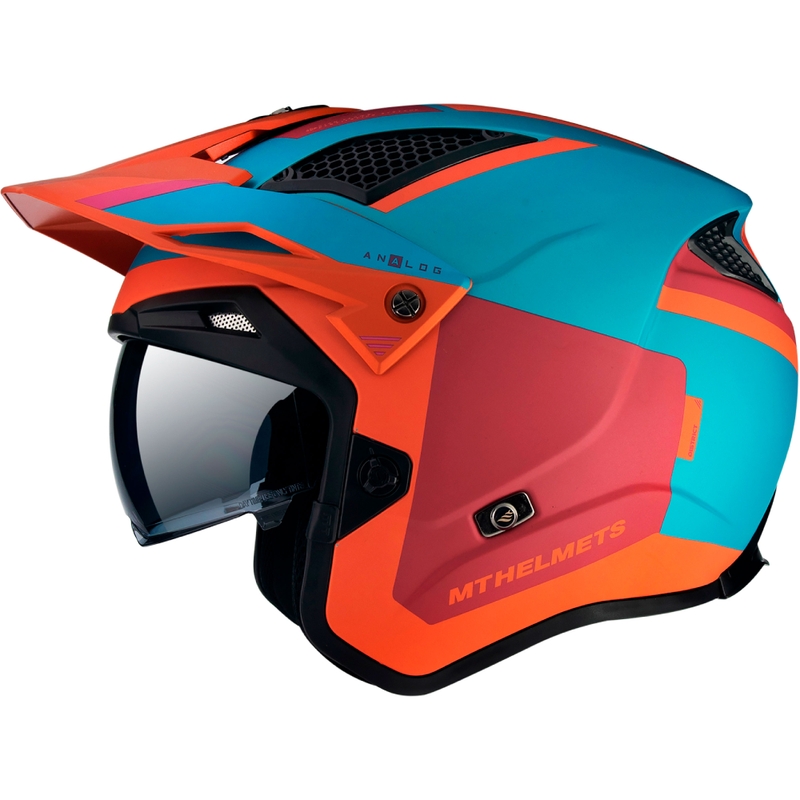 MT District SV Analog D24 open trial motorhelm rood-blauw-oranje