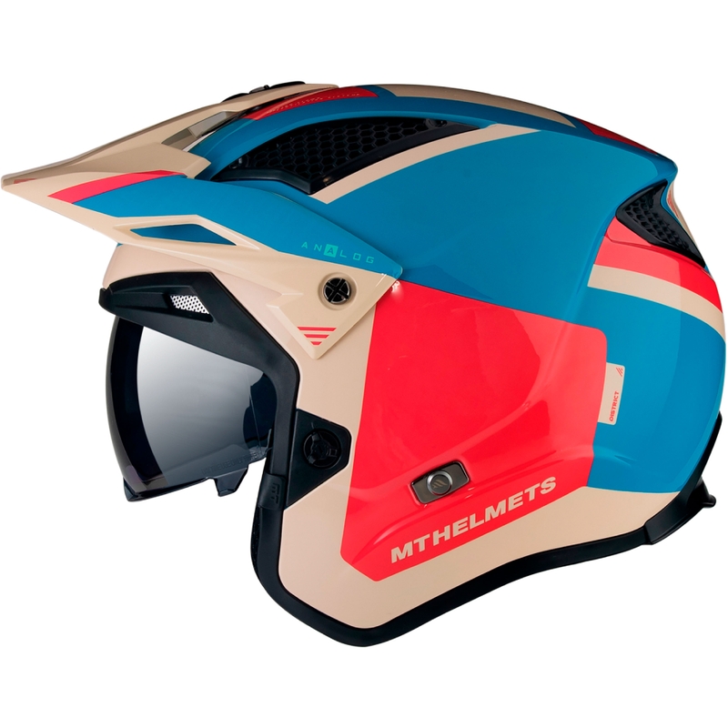 MT District SV Analog D7 open trial motorhelm rood-blauw-beige