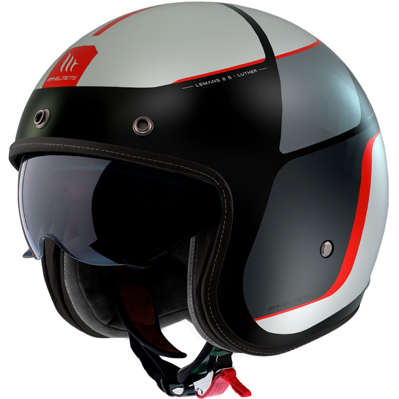 Open motorhelm MT Le Mans 2 SV Luther B15 matzwart-grijs-wit-rood