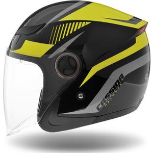 Cassida Reflex open motorhelm zwart-zilver-fluogeel