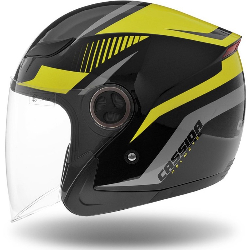 Cassida Reflex open motorhelm zwart-zilver-fluogeel