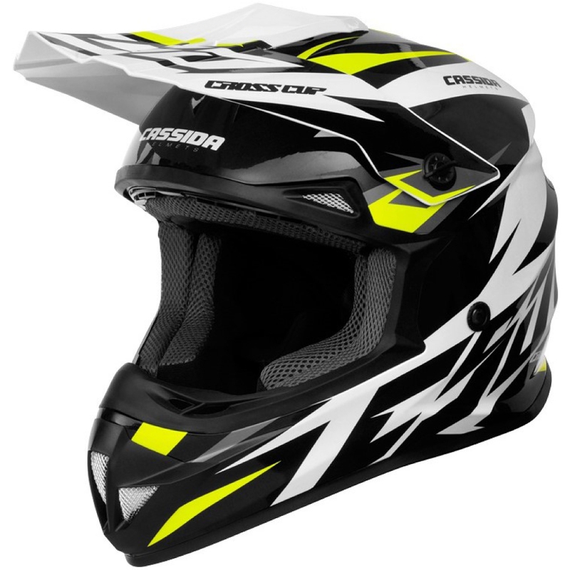 Cassida Cross Cup Two Motorcross Helm zwart-wit-grijs-fluo geel