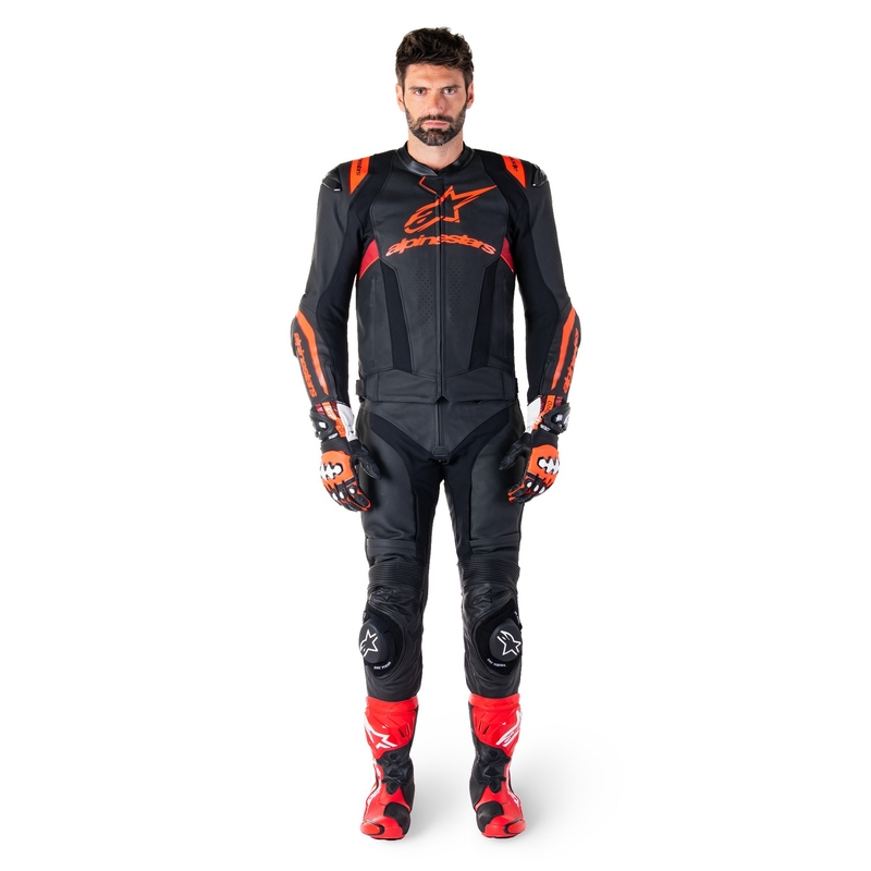 Alpinestars Missile 3 Ignition Zwart-Fluorood-Donkerrood Leren Motorjack