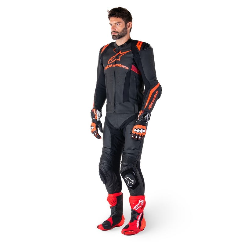 Alpinestars Missile 3 Ignition Zwart-Fluorood-Donkerrood Leren Motorjack