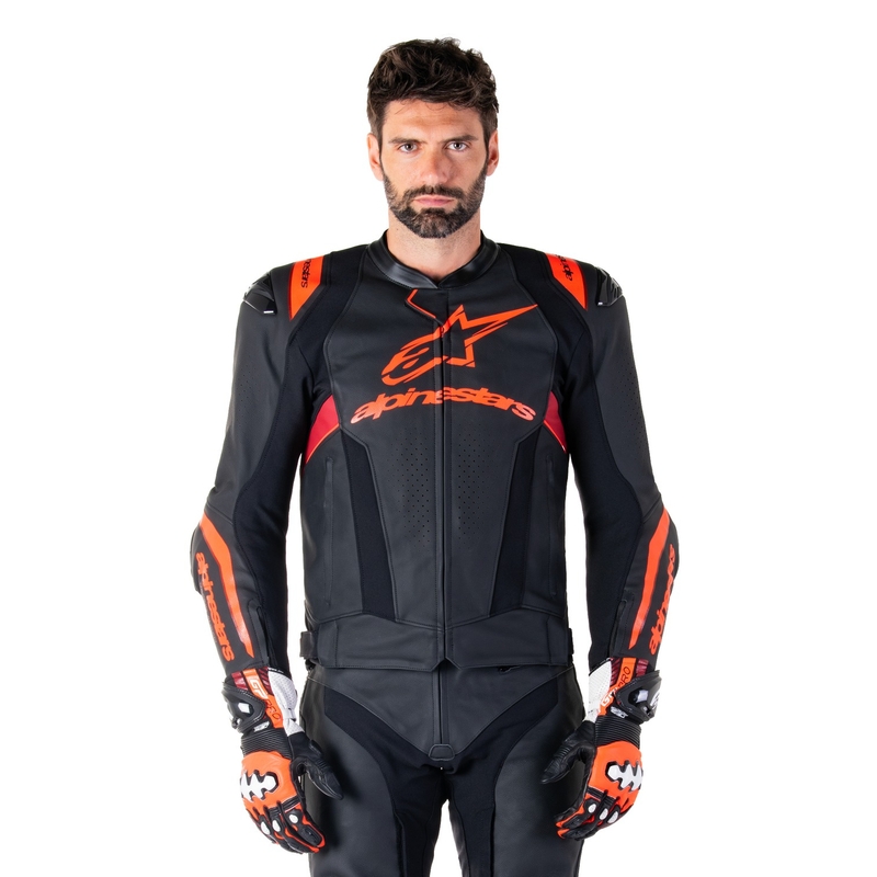 Alpinestars Missile 3 Ignition Zwart-Fluorood-Donkerrood Leren Motorjack