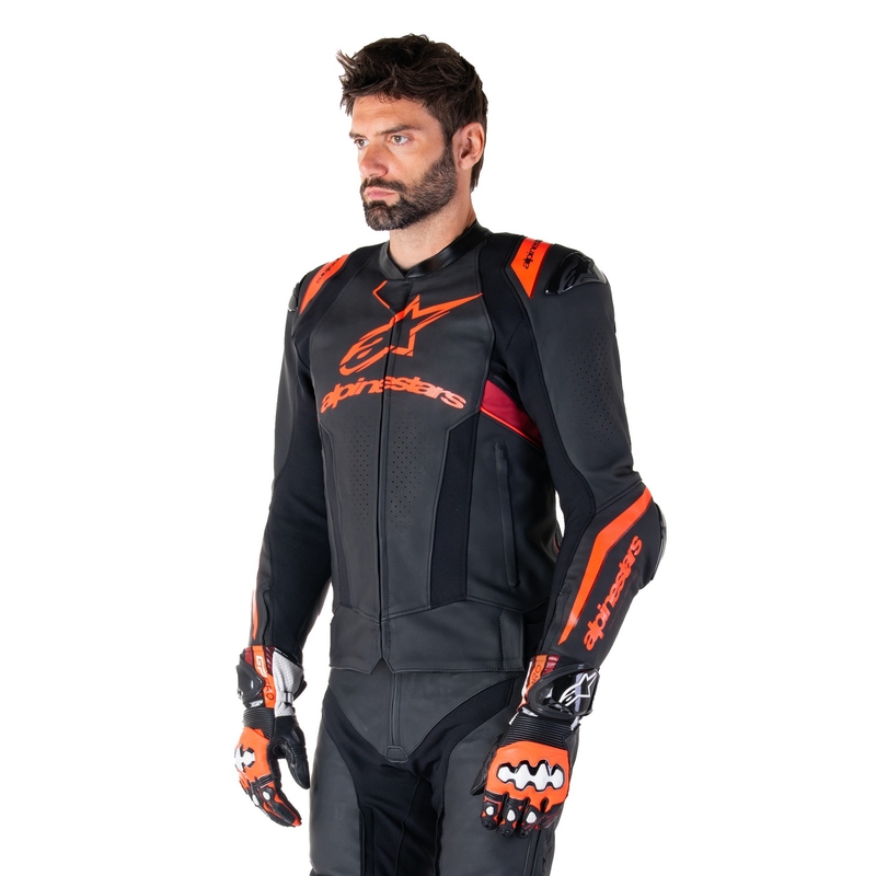 Alpinestars Missile 3 Ignition Zwart-Fluorood-Donkerrood Leren Motorjack