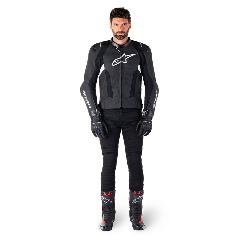 Alpinestars Missile 3 zwart en wit leren motorjack