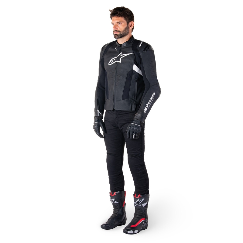 Alpinestars Missile 3 zwart en wit leren motorjack