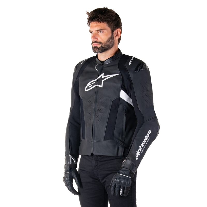 Alpinestars Missile 3 zwart en wit leren motorjack