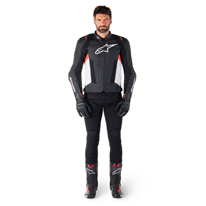 Alpinestars Missile 3 zwart-wit-fluor rood leren motorjack