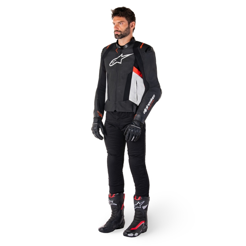 Alpinestars Missile 3 zwart-wit-fluor rood leren motorjack