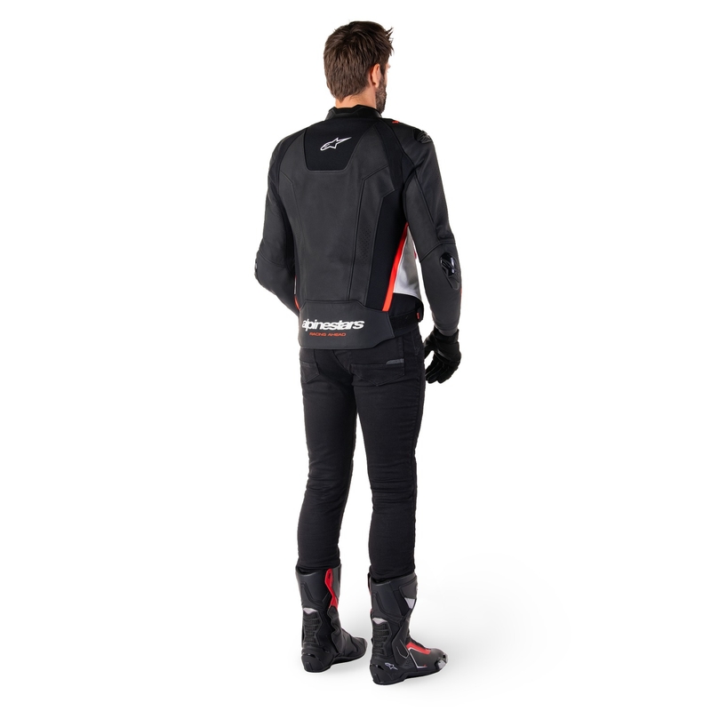 Alpinestars Missile 3 zwart-wit-fluor rood leren motorjack