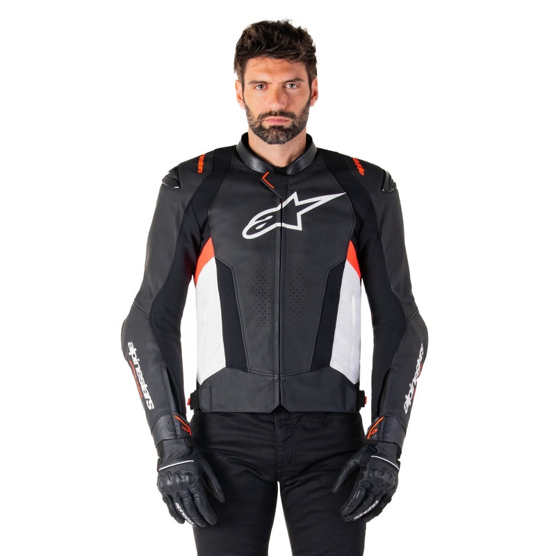 Alpinestars Missile 3 zwart-wit-fluor rood leren motorjack
