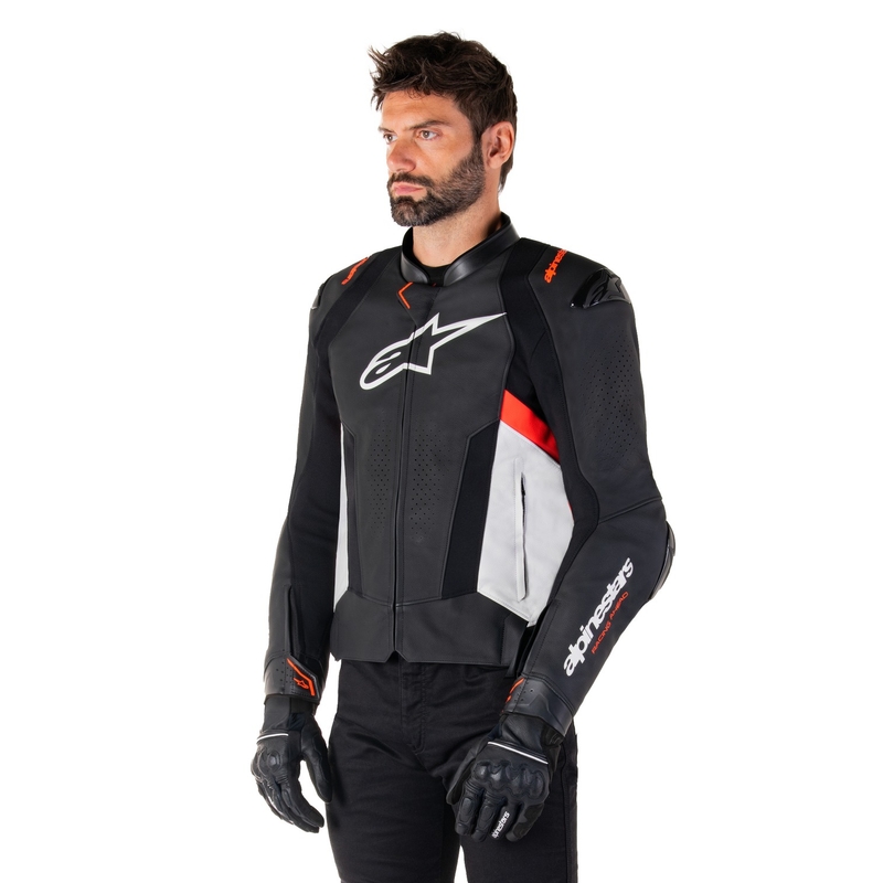 Alpinestars Missile 3 zwart-wit-fluor rood leren motorjack