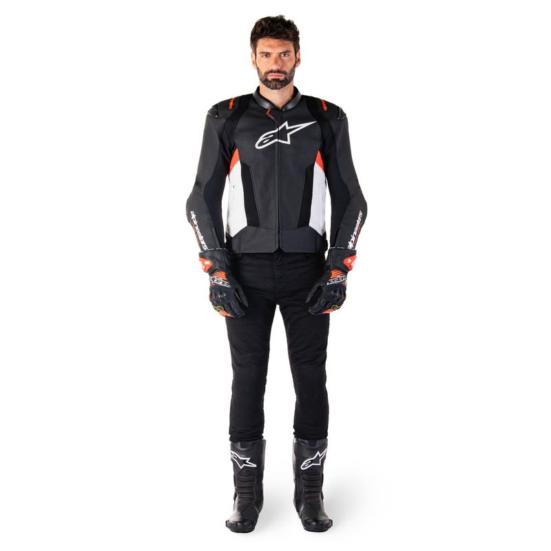 Alpinestars Missile 3 Airflow zwart-wit-fluor rood lederen motorjack
