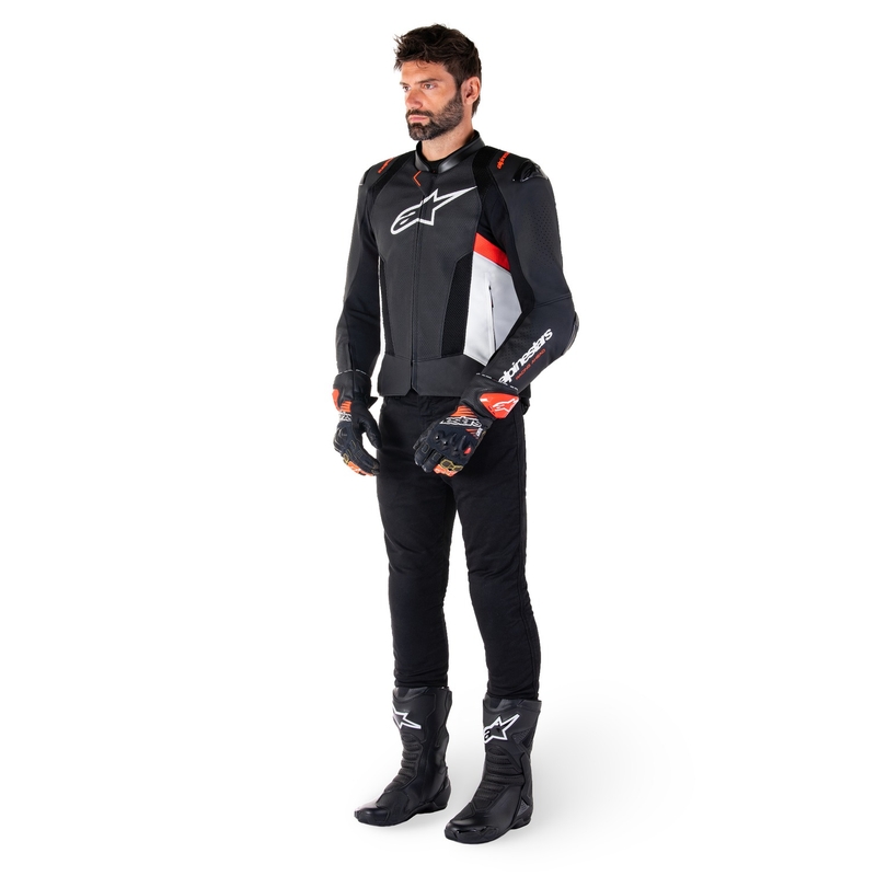 Alpinestars Missile 3 Airflow zwart-wit-fluor rood lederen motorjack