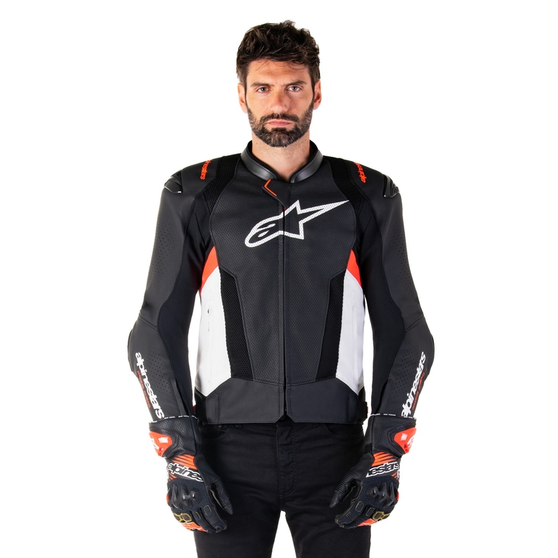 Alpinestars Missile 3 Airflow zwart-wit-fluor rood lederen motorjack