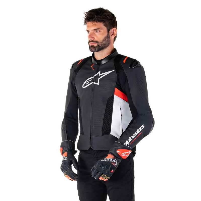 Alpinestars Missile 3 Airflow zwart-wit-fluor rood lederen motorjack