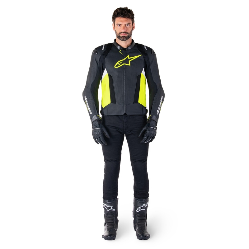Alpinestars Missile 3 Airflow Zwart-Fluo Geel-Wit Leren Motorjas