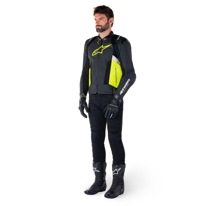 Alpinestars Missile 3 Airflow Zwart-Fluo Geel-Wit Leren Motorjas