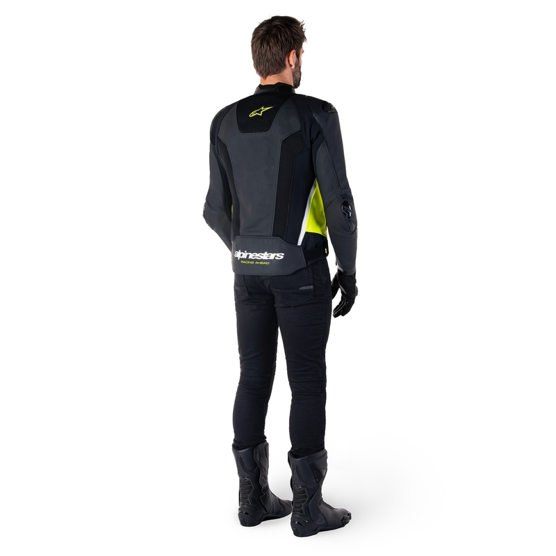 Alpinestars Missile 3 Airflow Zwart-Fluo Geel-Wit Leren Motorjas