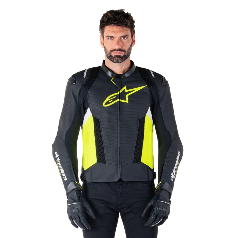 Alpinestars Missile 3 Airflow Zwart-Fluo Geel-Wit Leren Motorjas