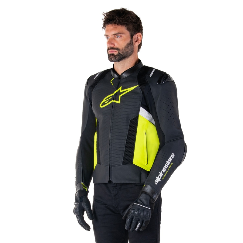 Alpinestars Missile 3 Airflow Zwart-Fluo Geel-Wit Leren Motorjas