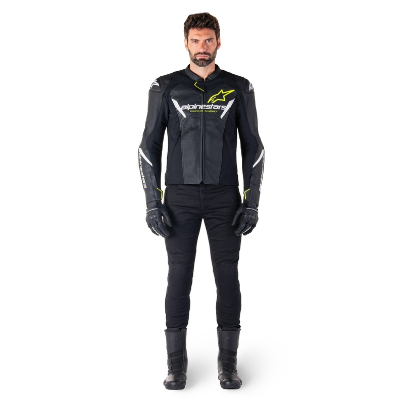 Alpinestars Faster 3 Airflow Zwart-Wit-Fluo Geel Leren Motorjack