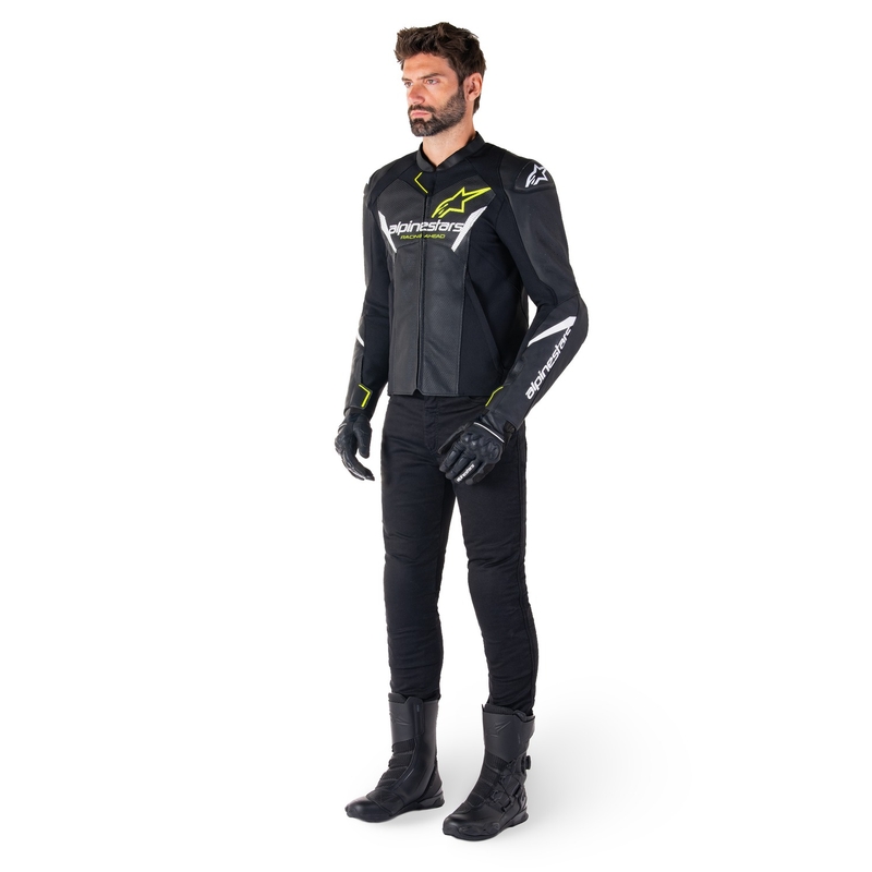 Alpinestars Faster 3 Airflow Zwart-Wit-Fluo Geel Leren Motorjack