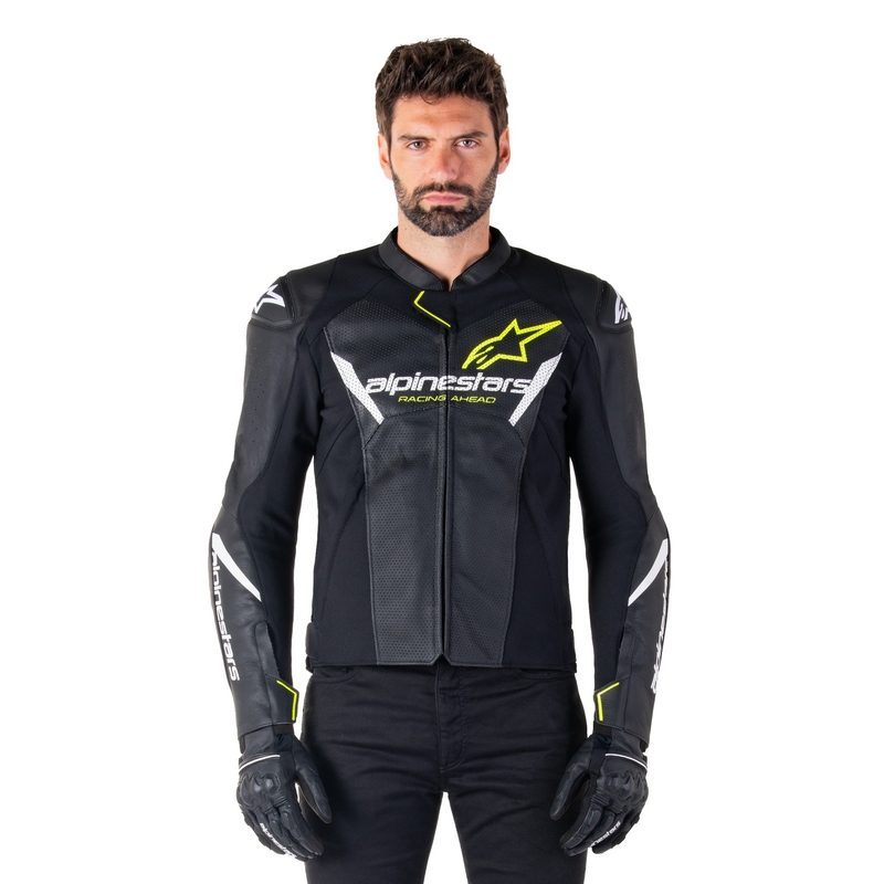 Alpinestars Faster 3 Airflow Zwart-Wit-Fluo Geel Leren Motorjack
