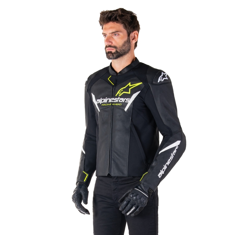 Alpinestars Faster 3 Airflow Zwart-Wit-Fluo Geel Leren Motorjack