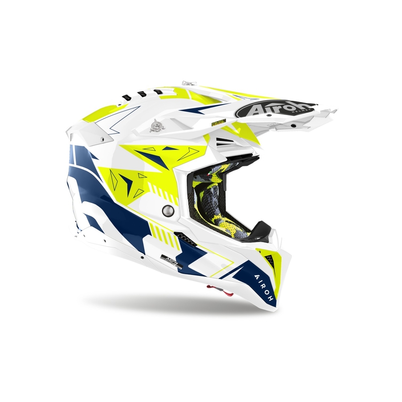Motorcrosshelm Airoh Aviator 3 Spin geel-blauw