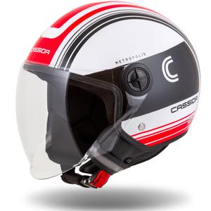 Cassida Handy Metropolis Zwart-Wit-Rood Open Motorhelm